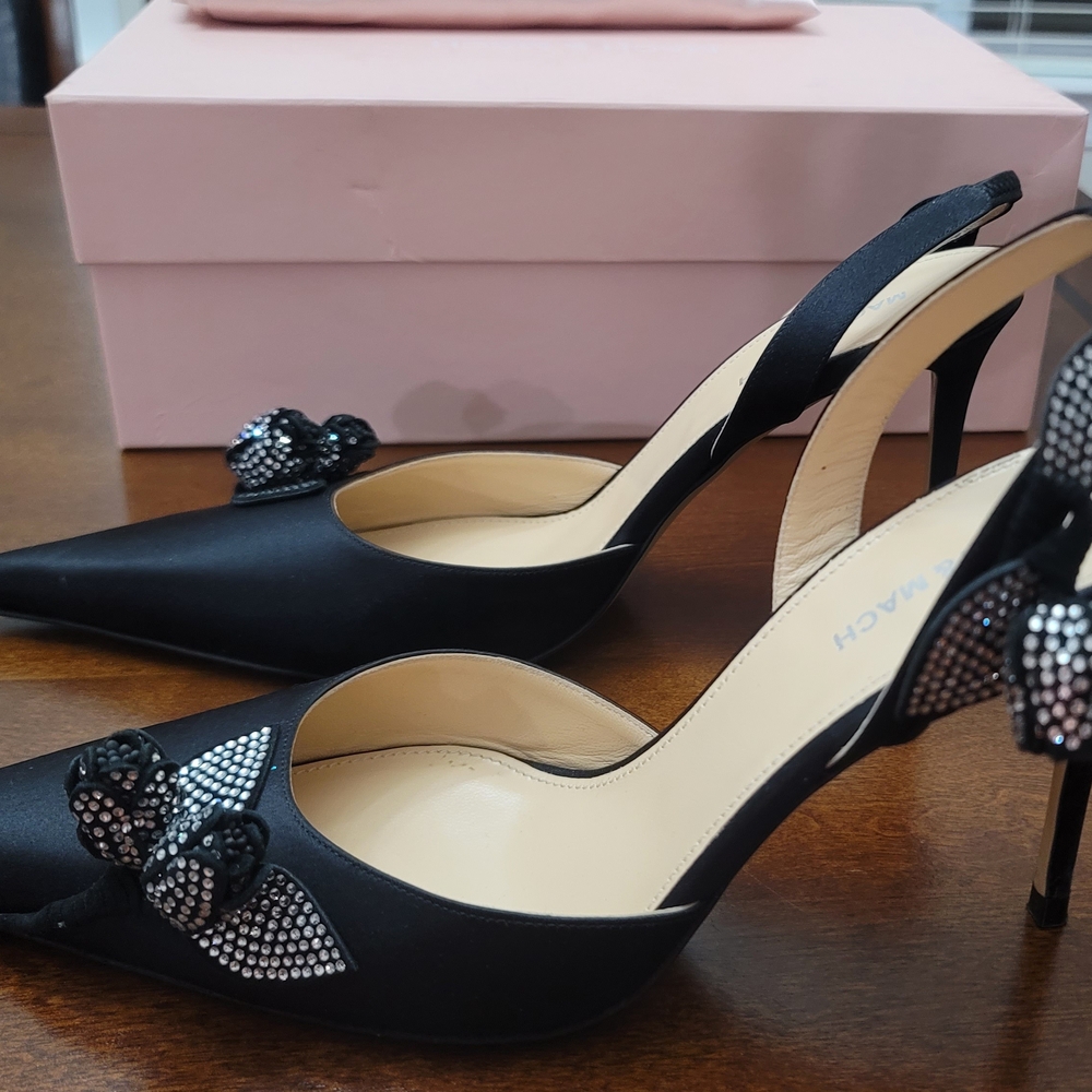 MACH & MACH Black Heels with Crystal Bow Detail